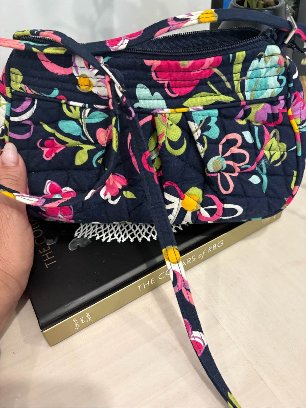 Vera Bradley Navy Quilted Floral Shoulder Bag - Picture 3 of 7